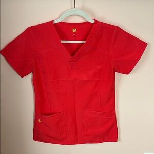 WINK 2-Pocket Scrub Top Short Sleeve Bright Red XS